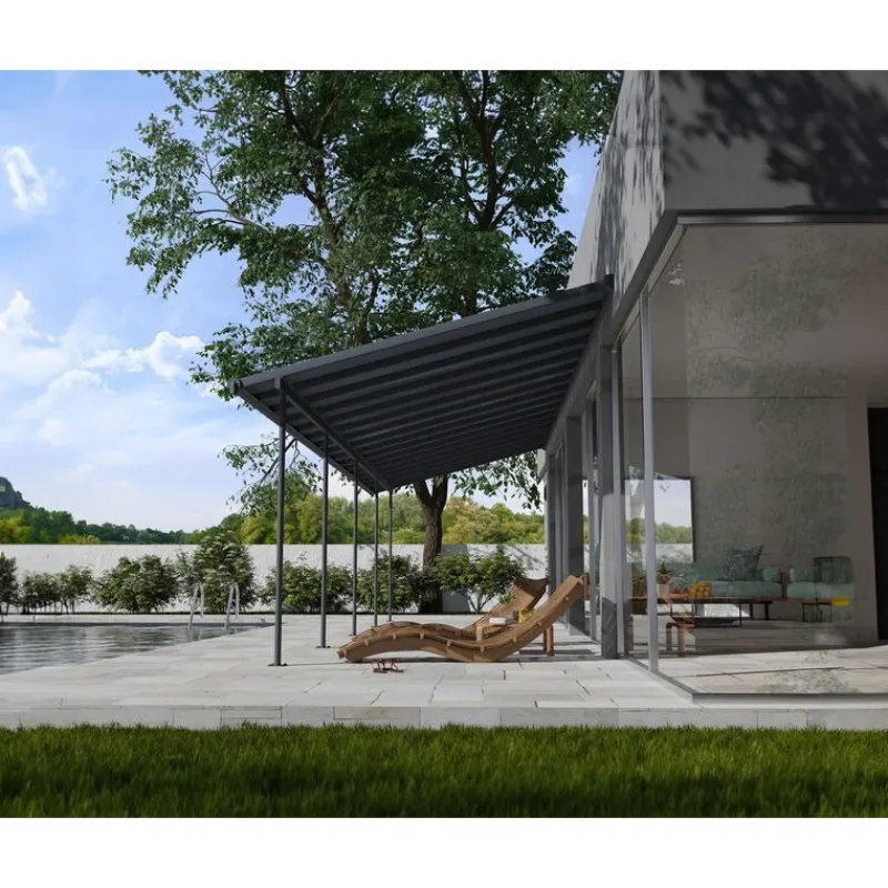Capri Pergola Addossata in Alluminio 3X9.7 m Grigio-Canopia