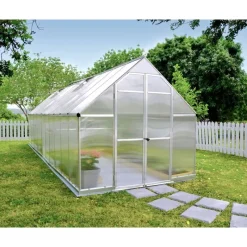 Essence Doppio Strato Serra Da Giardino in Policarbonato 607X244X229 cm Argento-Canopia Clearance