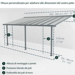 Feria Pergola Addossata in Alluminio 3X7.3 m Grigio-Canopia Clearance