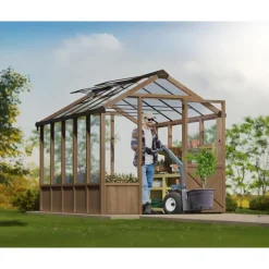 NATURA Doppio Strato Serra Da Giardino in Policarbonato 360X237.5X261 cm - Legno di cedro-Canopia Discount