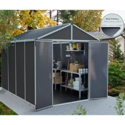 Rubicon Casetta Da Giardino in Policarbonato Ultra Resistente 303X237X235 cm Grigio Scuro-Canopia Hot