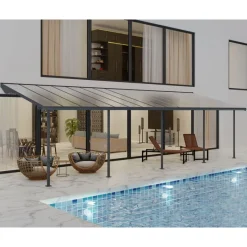 Sierra Pergola Addossata in Alluminio 3X9.2 m Grigio-Canopia Discount