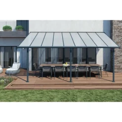 Sierra Pergola Addossata in Alluminio 3X5.6 m Grigio-Canopia Online