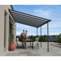 Sierra Pergola Addossata in Alluminio 3X5.6 m Grigio-Canopia Online