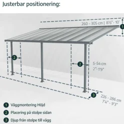 Sierra Pergola Addossata in Alluminio 2.3X4.5 m Grigio-Canopia Sale