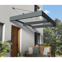 Sophia XL Pensilina Da Esterno 192X140X67 cm - Struttura Grigia Pannello Trasparente-Canopia Clearance