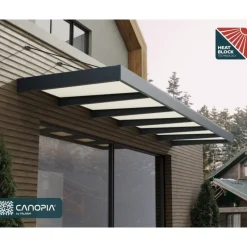 Sophia XL Pensilina Da Esterno 570X140 cm - Struttura Grigia Pannelli Opal Bianco-Canopia Outlet