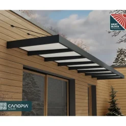 Sophia XL Pensilina Da Esterno 750X140 cm - Struttura Grigia Pannelli Opal Bianco-Canopia Online