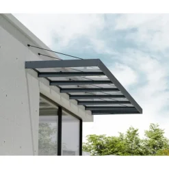 Sophia XL Pensilina Da Esterno 660X140X67 cm - Struttura Grigia Pannello Trasparente-Canopia