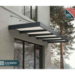 Sophia XL Pensilina Da Esterno 470X140 cm - Struttura Grigia Pannelli Opal Bianco-Canopia Outlet