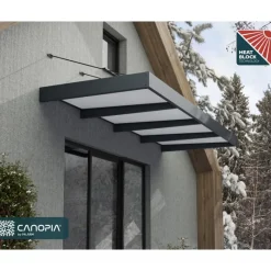 Sophia XL Pensilina Da Esterno 380X140 cm - Struttura Grigia Pannelli Opal Bianco-Canopia Outlet