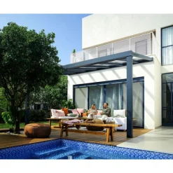 Stockholm Pergola Addossata in Alluminio di Premium 3.4X5.2 m Trasparente-Canopia Sale
