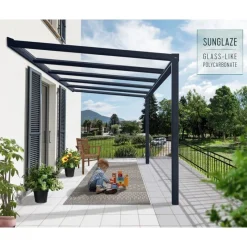 Stockholm Pergola Addossata in Alluminio di Premium 3.4X3.7 m Trasparente-Canopia