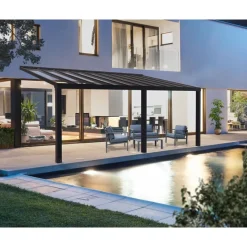 Stockholm Pergola Addossata in Alluminio di Premium 3.4X7.3 m Trasparente-Canopia