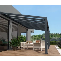 Stockholm Pergola Addossata in Alluminio di Premium 3.4X8 m Trasparente-Canopia Clearance