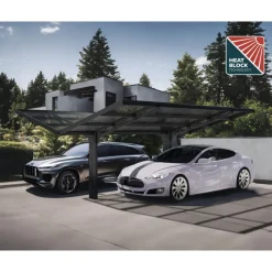 Sydney Carport Doppio Tetto a V in Alluminio 6 X 6 m Nero-Canopia Best