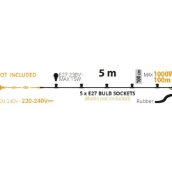 Catena Party Light con 5 Portalampada E27 5m Prolungabile-Lotti Discount