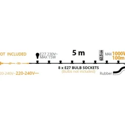 Catena Party Light con 8 Portalampada E27 5m Prolungabile-Lotti Hot
