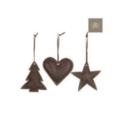 Cuore Stella Albero In Cuoio Cioccolato. Pezzo Singolo-Edelman Best