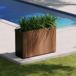 Fioriera Alta DECO PLANTER DIVIDER 40 in Metallo colore Nero e Pannello Effetto Legno 120x40x80 cm-Herstera Sale