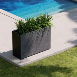 Fioriera Alta DECO PLANTER DIVIDER 40 in Metallo colore Nero e Pannello Effetto Marmo 120x40x80 cm-Herstera Online