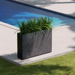 Fioriera Alta DECO PLANTER DIVIDER 25 in Metallo colore Nero e Pannello Effetto Marmo 120x25x80 cm-Herstera Hot