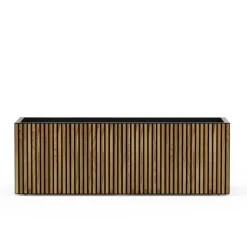 Fioriera DECO PLANTER in Metallo colore Nero e Legno 150x50x50 cm-Herstera Outlet