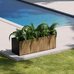 Fioriera DECO PLANTER in Metallo colore Nero e Legno 150x50x50 cm-Herstera Outlet