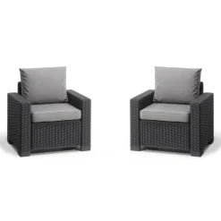 2 Poltrone Con Braccioli CALIFORNIA Grafite-Keter Outlet