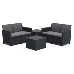 Set 2 Divani + 2 Tavolini Contenitori CLAIRE DOUBLE SOFA STORAGE TABLE Grafite-Keter