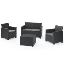 Set 2 Poltrone + Divano + Tavolino contenitore EMMA LOUNGE Grafite-Keter Sale