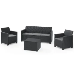 Set 2 Poltrone + Divano 3 posti + Tavolino contenitore EMMA LOUNGE Grafite-Keter Clearance