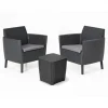 Set 2 Poltrone + Tavolino contenitore con Cuscini SALEMO BALCONY Grafite-Keter Hot