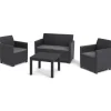 Set Lounge MARIE Grafite Divano + 2 Poltrone + Tavolino Aperto-Keter Discount