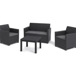 Set Lounge MARIE Grafite Divano + 2 Poltrone + Tavolino Aperto-Keter Discount