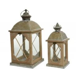 Lanterna in legno con vetro Media dim 14x14x32 cm. Pezzo Singolo-Kaemingk