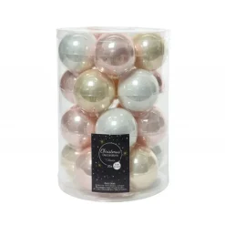 Palline di Natale in vetro da appendere 6 cm Bianco, Oro e Rosa. Set 20-Kaemingk Online