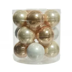 Palline di Natale in vetro da appendere 6 cm Perla, Caramello e Bianco. Set 15-Kaemingk Online
