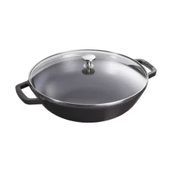 Wok con Coperchio in Vetro 30 cm Nero in Ghisa-Staub Online