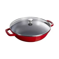 Wok con Coperchio in Vetro 30 cm Rosso in Ghisa-Staub New