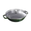 Wok con Coperchio in Vetro 30 cm Verde Basilico in Ghisa-Staub New
